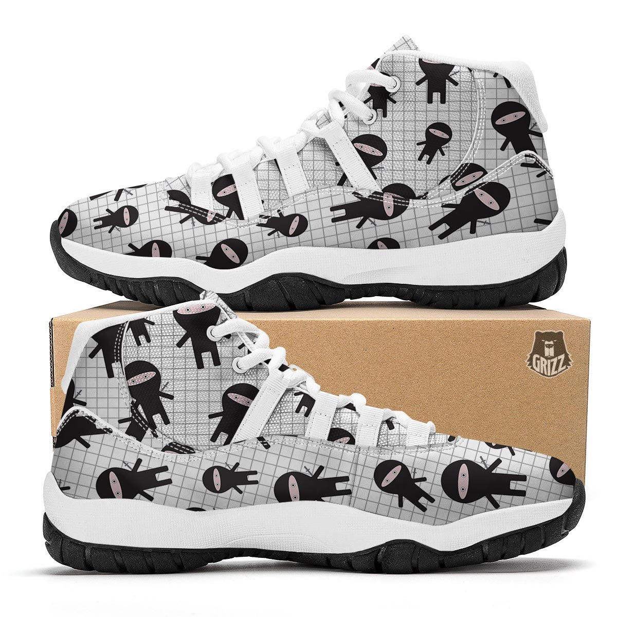 Ninja Pattern Print White Bball Shoes-grizzshop