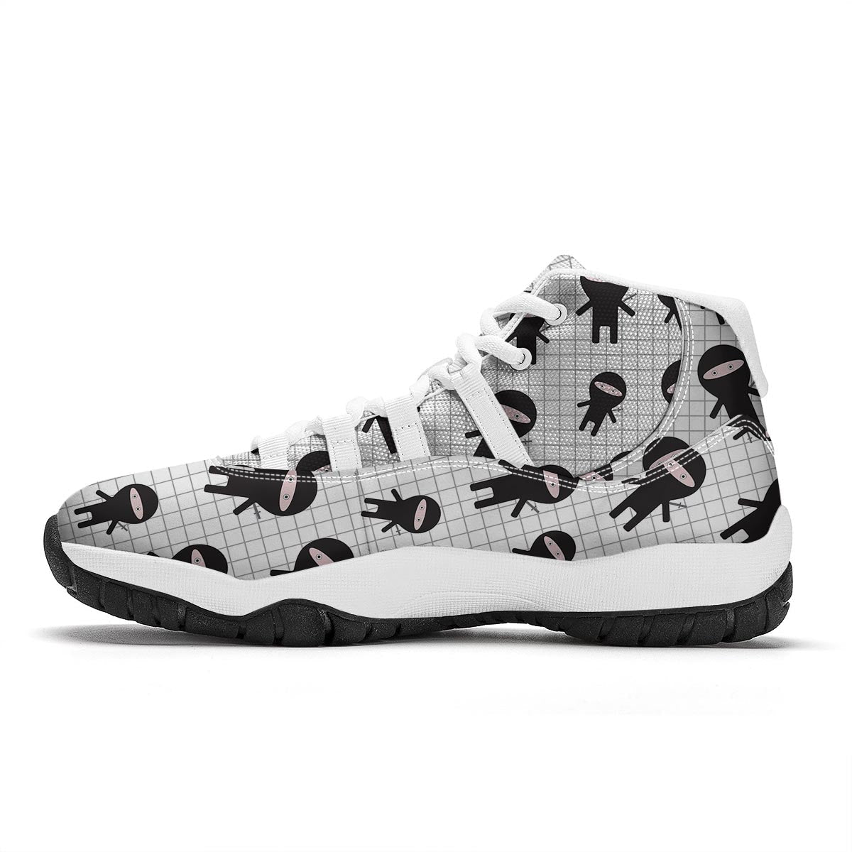 Ninja Pattern Print White Bball Shoes-grizzshop