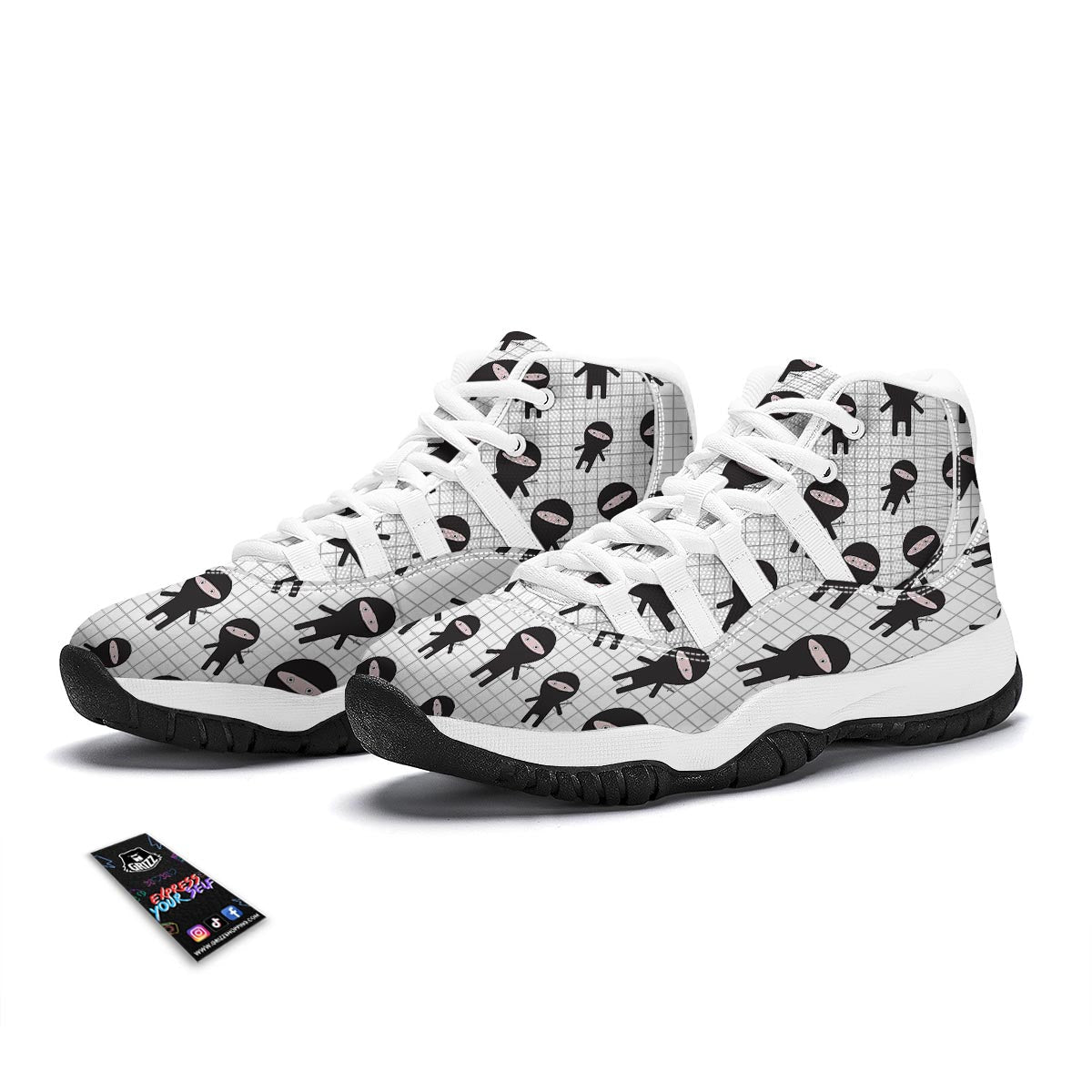 Ninja Pattern Print White Bball Shoes-grizzshop
