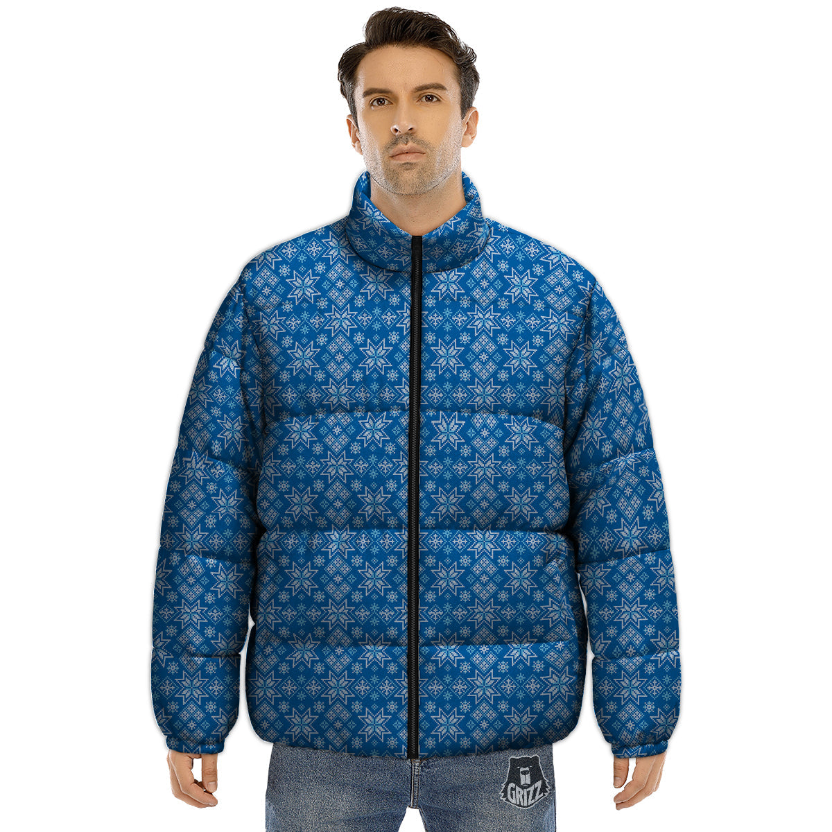 Nordic Knitted Christmas Print Pattern Puffer Jacket-grizzshop