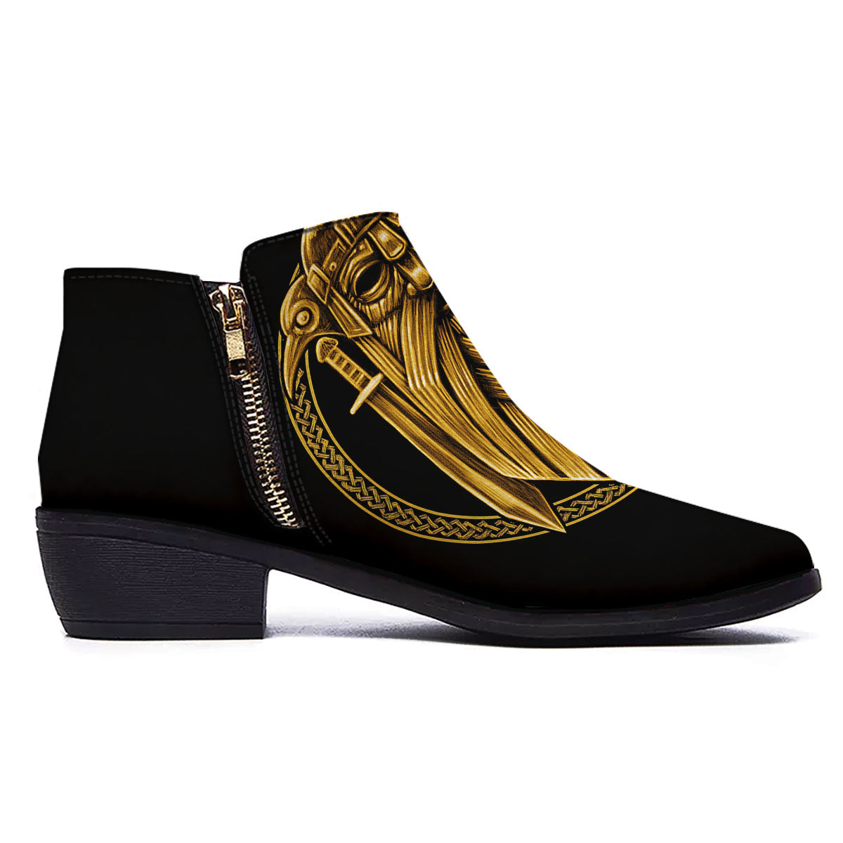 Norse God Odin Gold Viking Print Ankle Boots-grizzshop