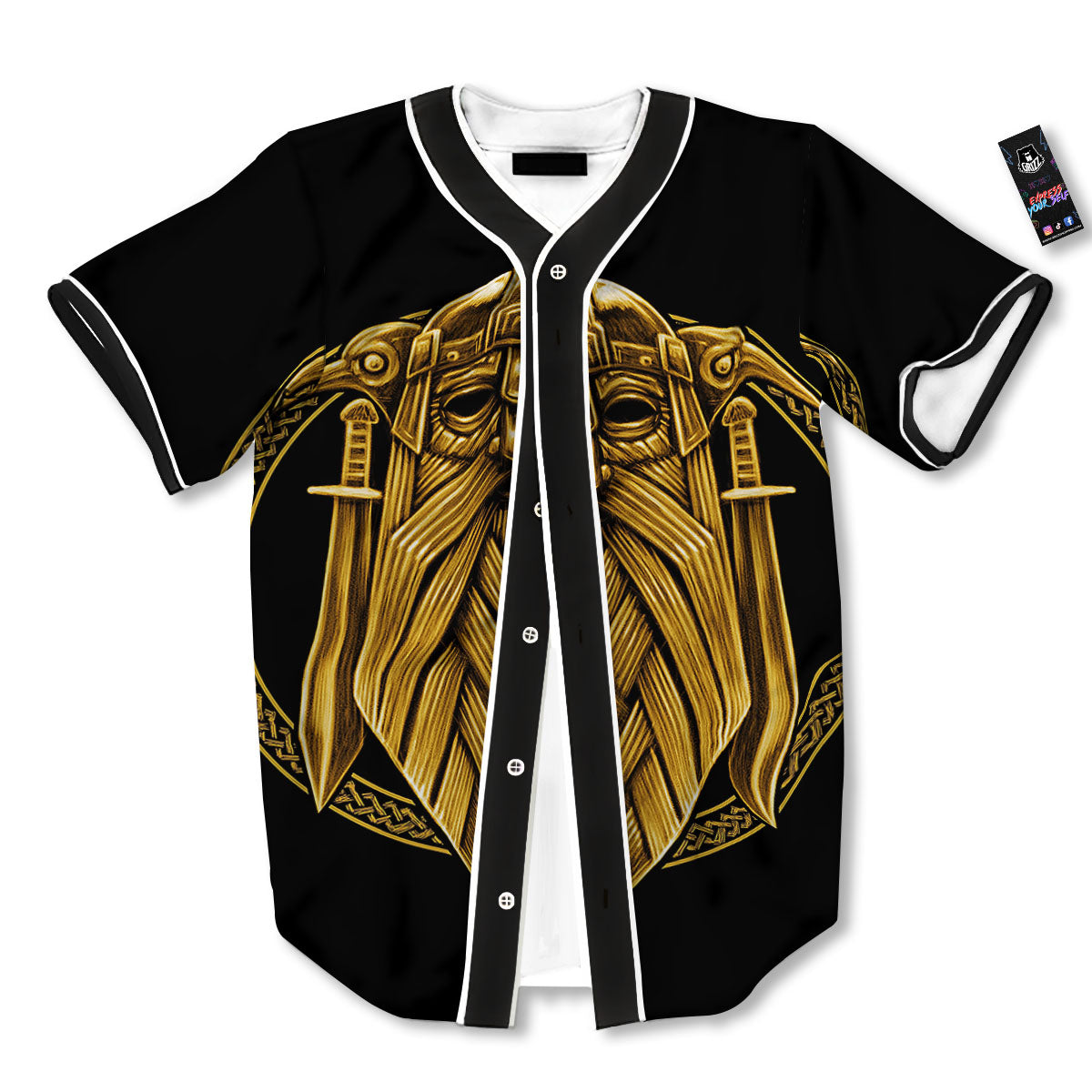 Norse God Odin Gold Viking Print Baseball Jersey-grizzshop