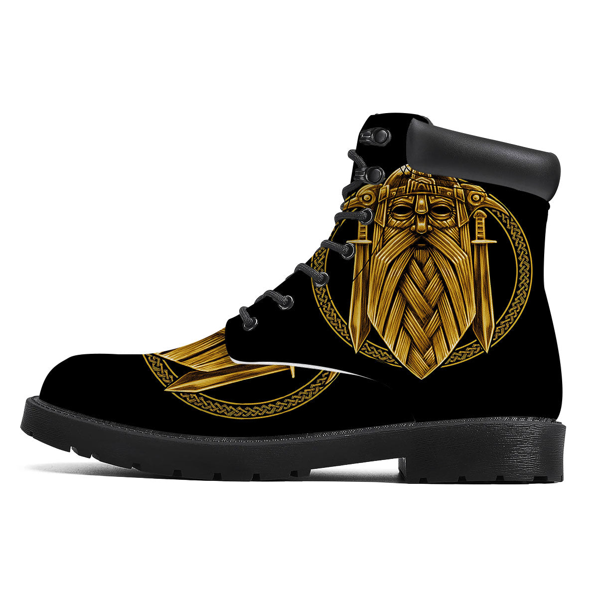 Norse God Odin Gold Viking Print Boots-grizzshop