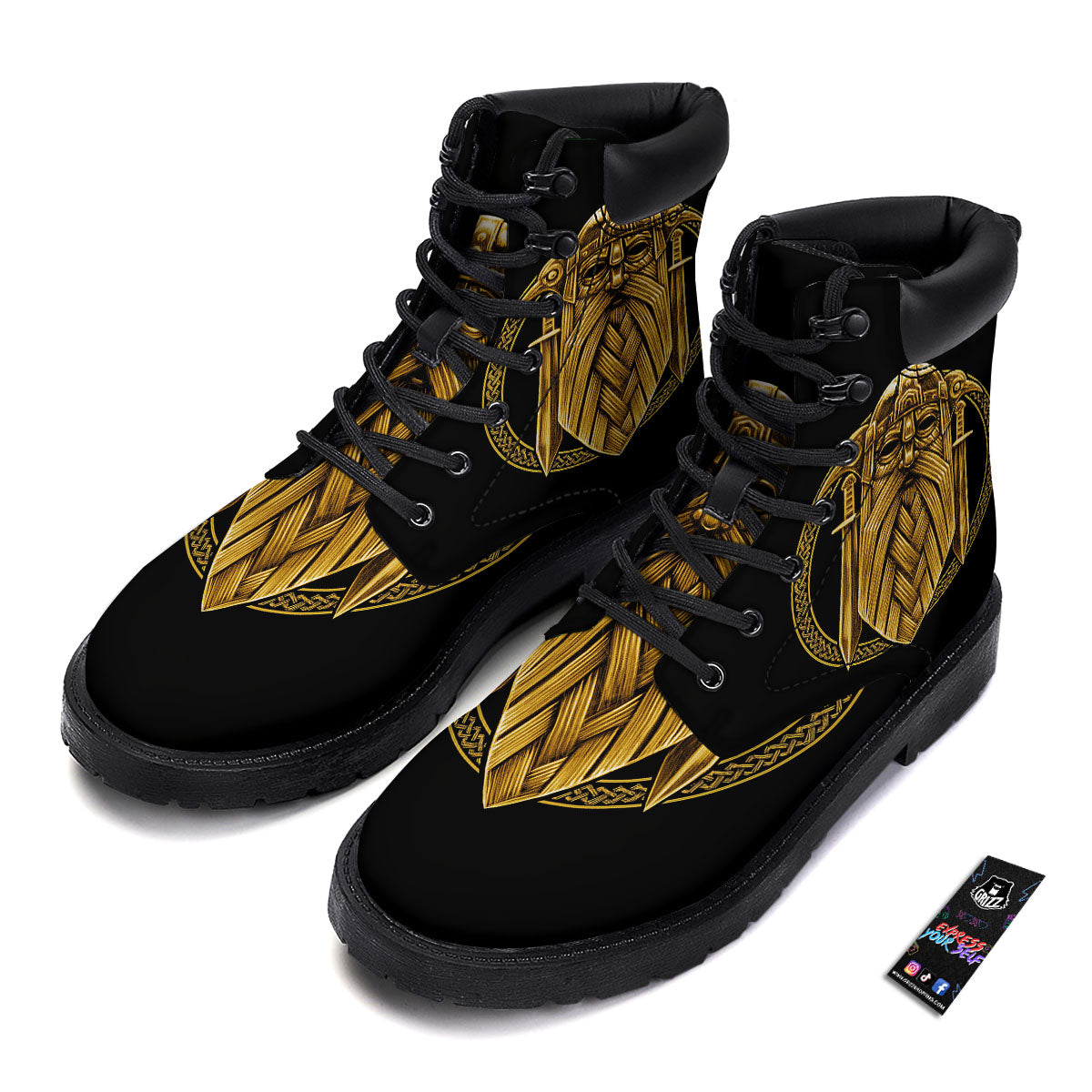 Norse God Odin Gold Viking Print Boots-grizzshop