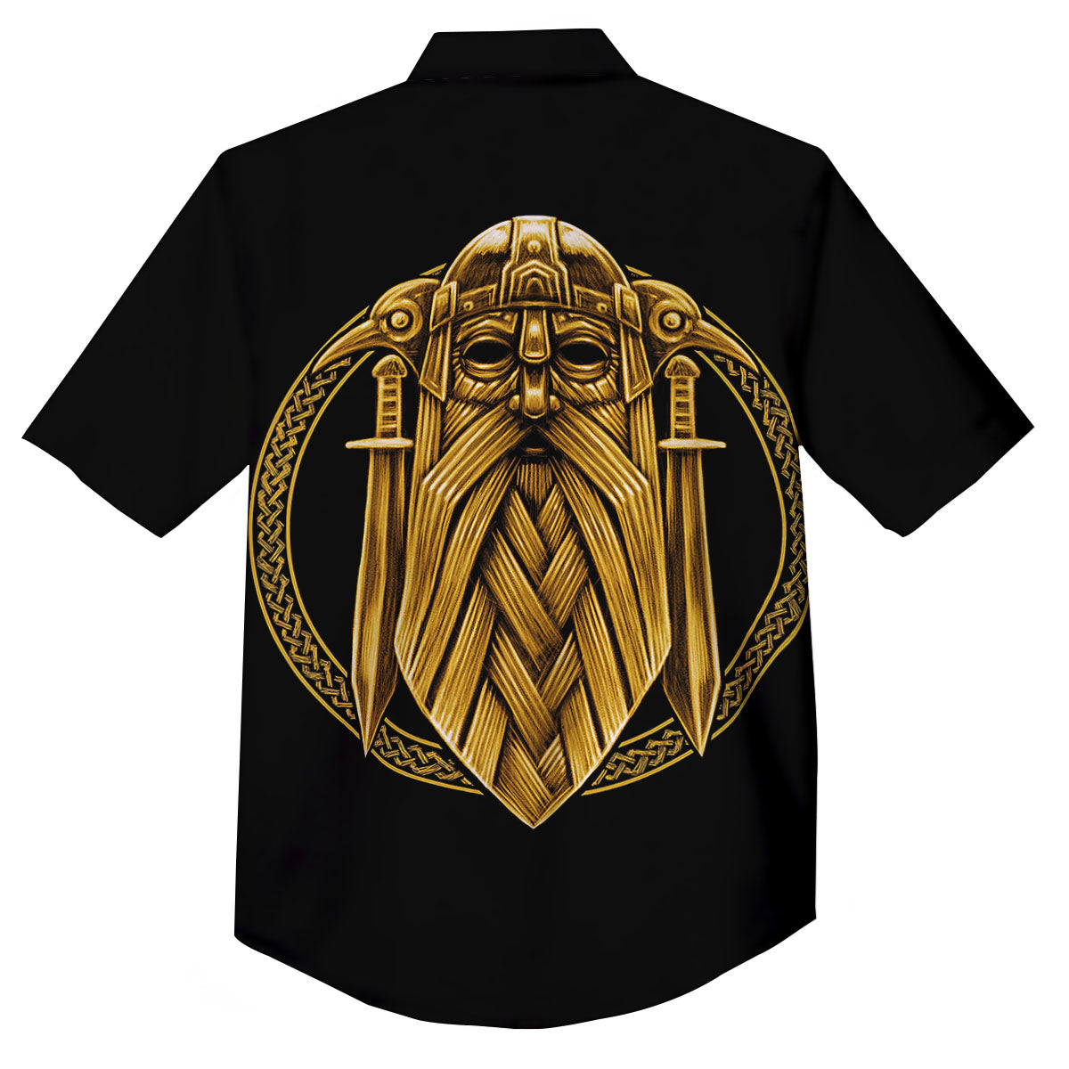 Norse God Odin Gold Viking Print Button Up Shirt-grizzshop