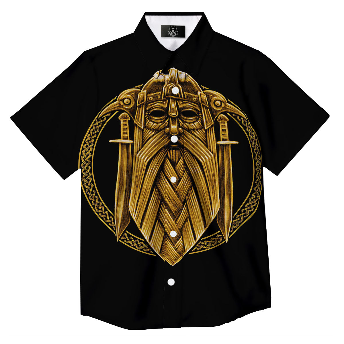 Norse God Odin Gold Viking Print Button Up Shirt-grizzshop