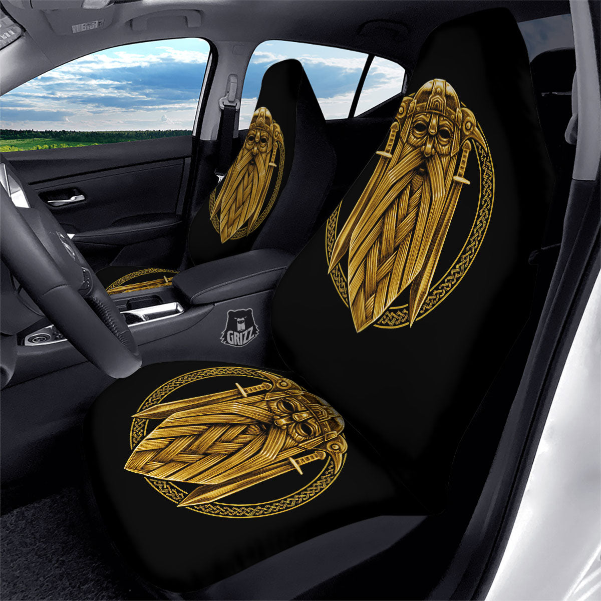Norse God Odin Gold Viking Print Car Seat Covers-grizzshop