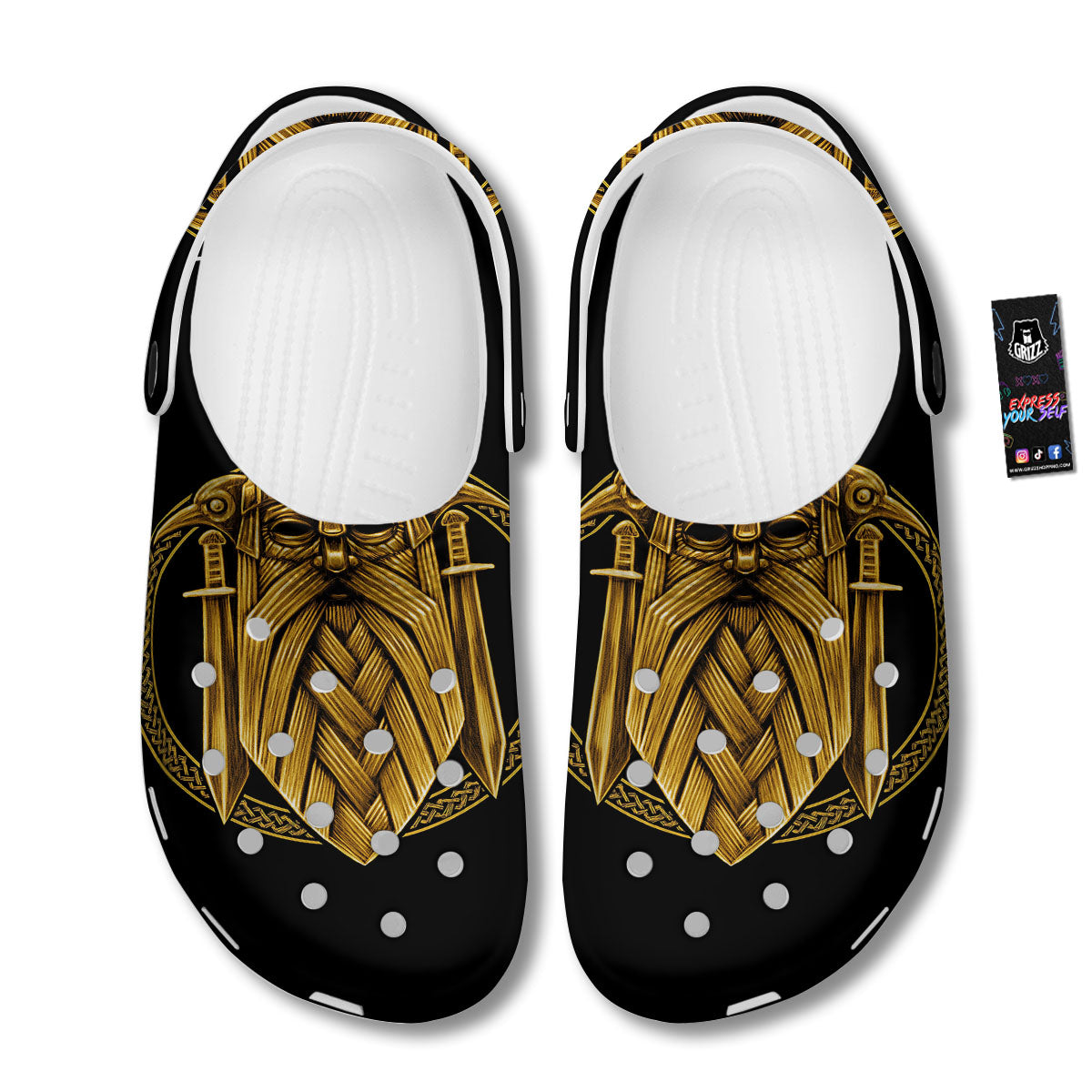 Norse God Odin Gold Viking Print Clog-grizzshop