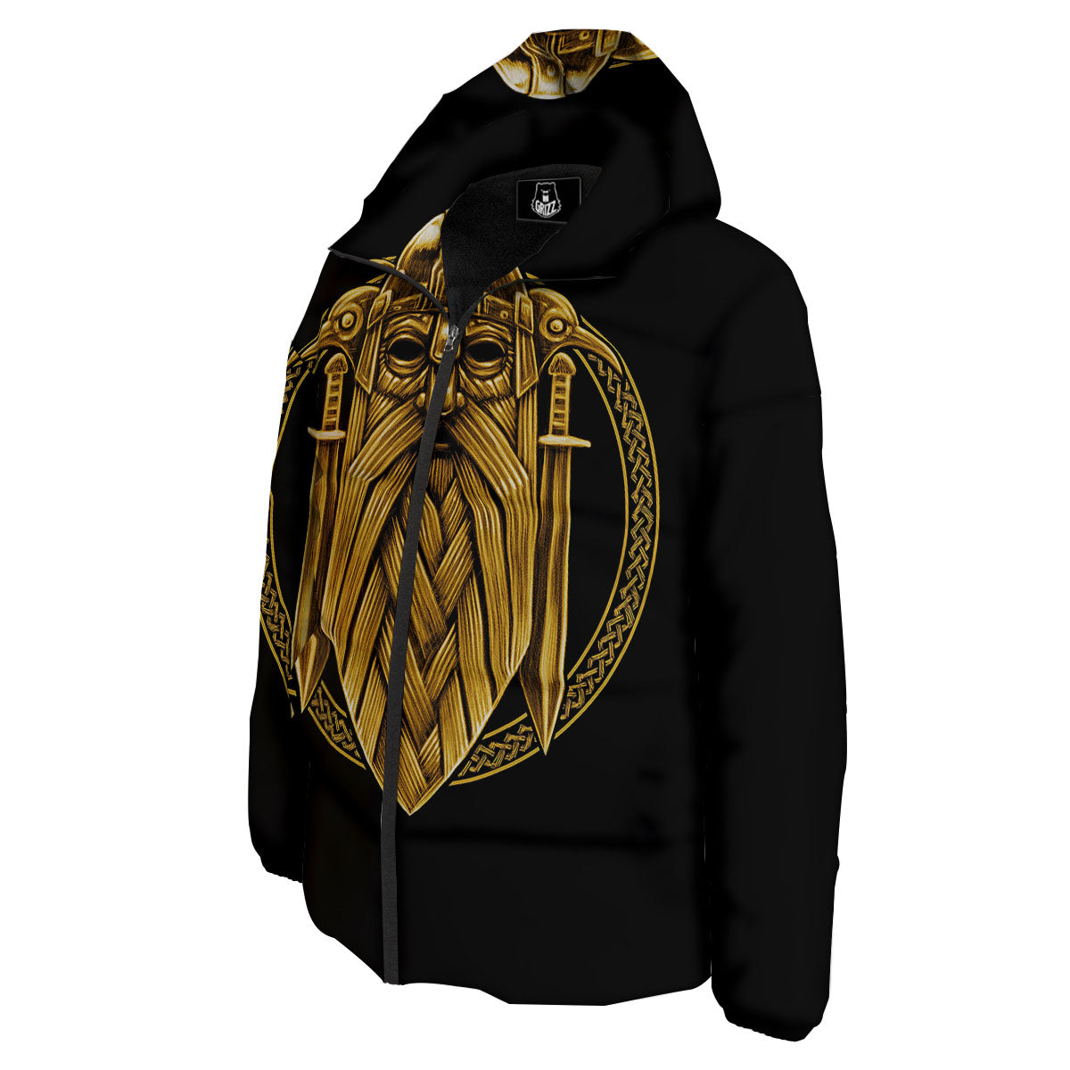 Norse God Odin Gold Viking Print Down Jacket-grizzshop