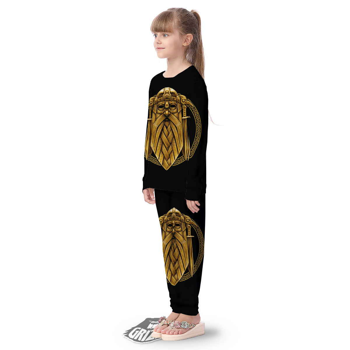 Norse God Odin Gold Viking Print Kid's Pajamas-grizzshop