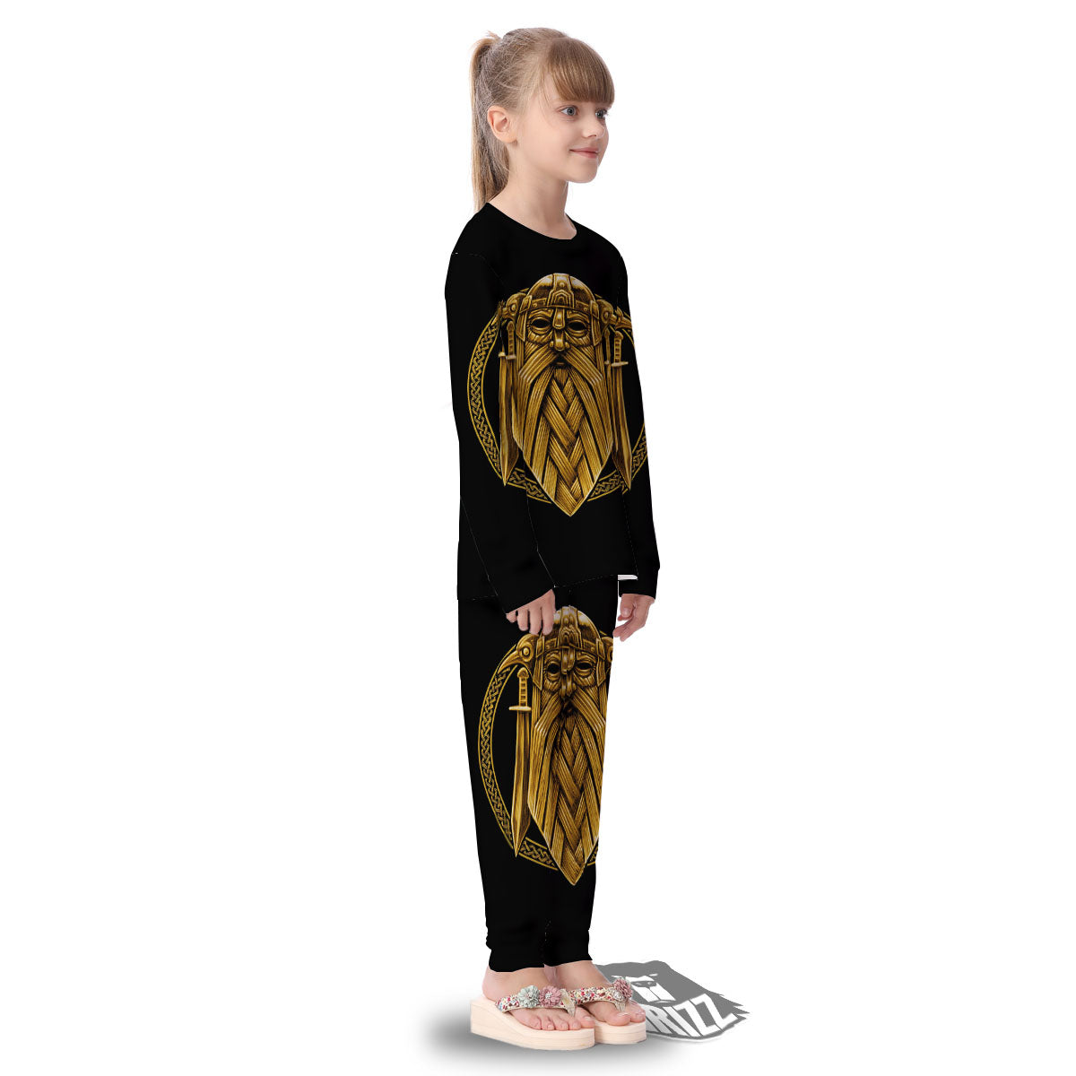 Norse God Odin Gold Viking Print Kid's Pajamas-grizzshop