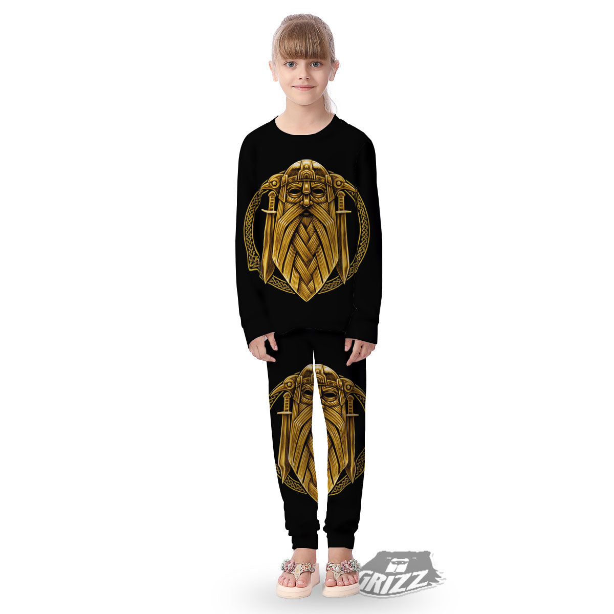 Norse God Odin Gold Viking Print Kid's Pajamas-grizzshop