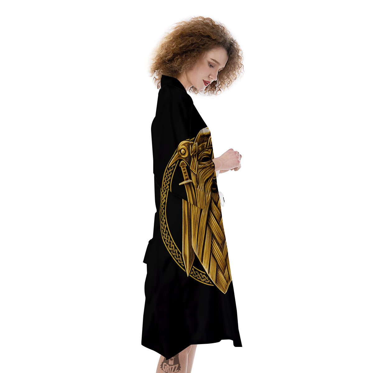 Norse God Odin Gold Viking Print Kimono-grizzshop