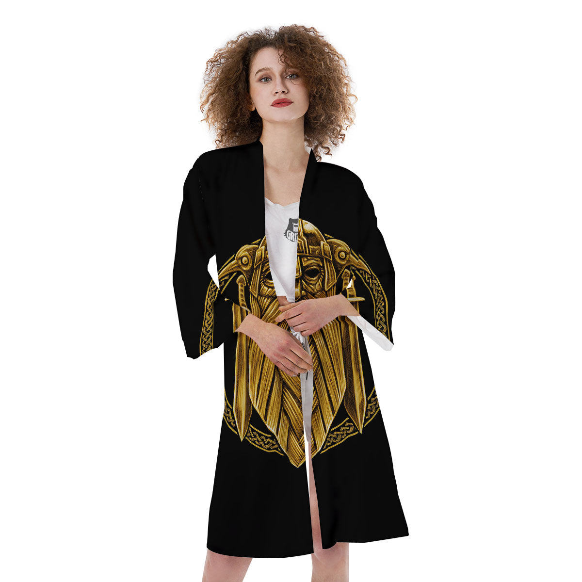 Norse God Odin Gold Viking Print Kimono-grizzshop