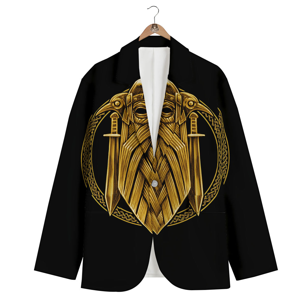 Norse God Odin Gold Viking Print Men's Blazer-grizzshop