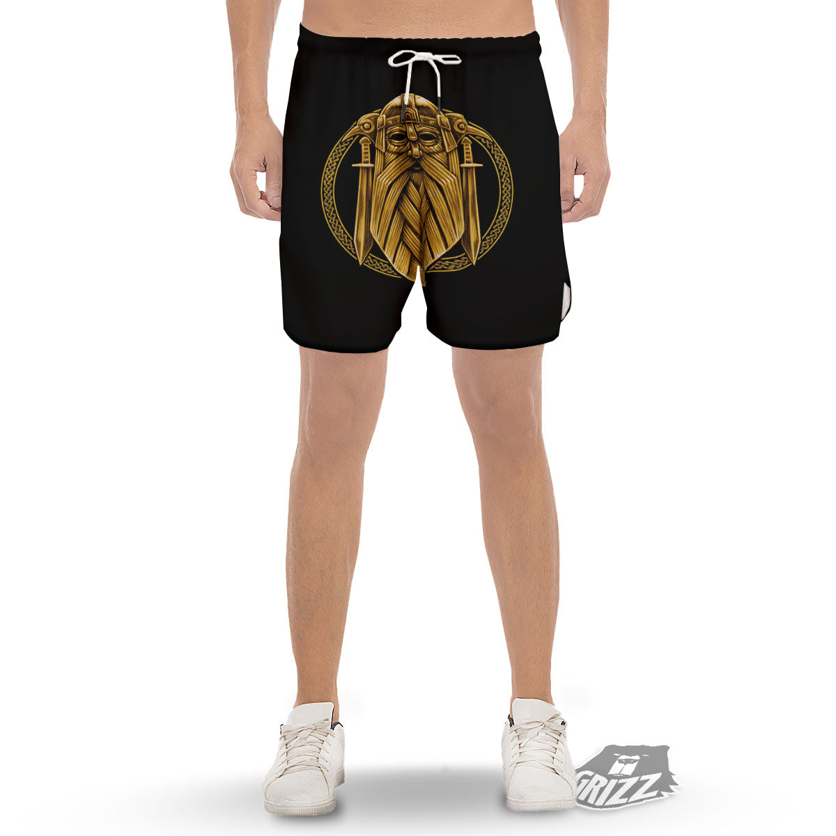 Norse God Odin Gold Viking Print Men's Gym Shorts-grizzshop