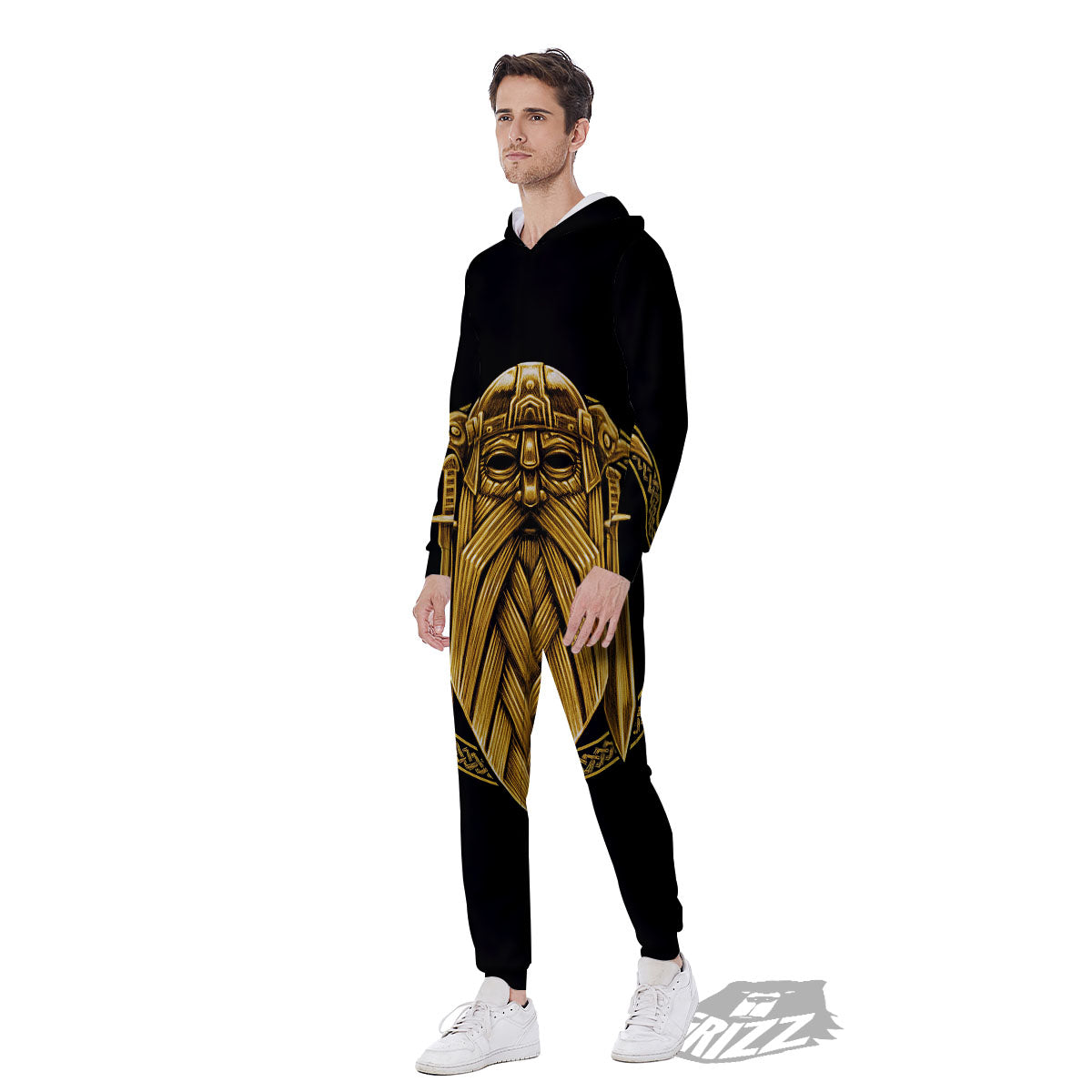 Norse God Odin Gold Viking Print Men's Jumpsuit-grizzshop