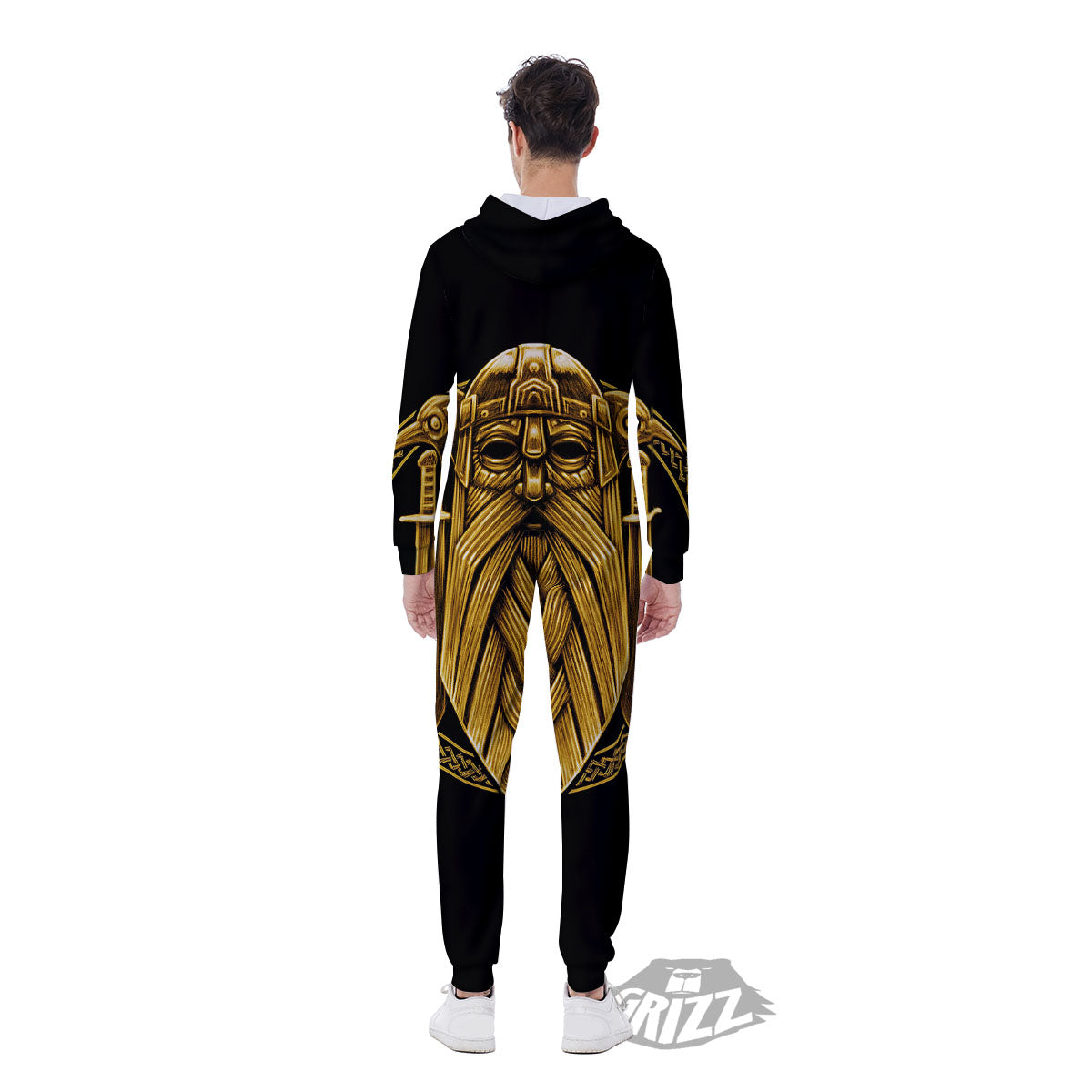 Norse God Odin Gold Viking Print Men's Jumpsuit-grizzshop