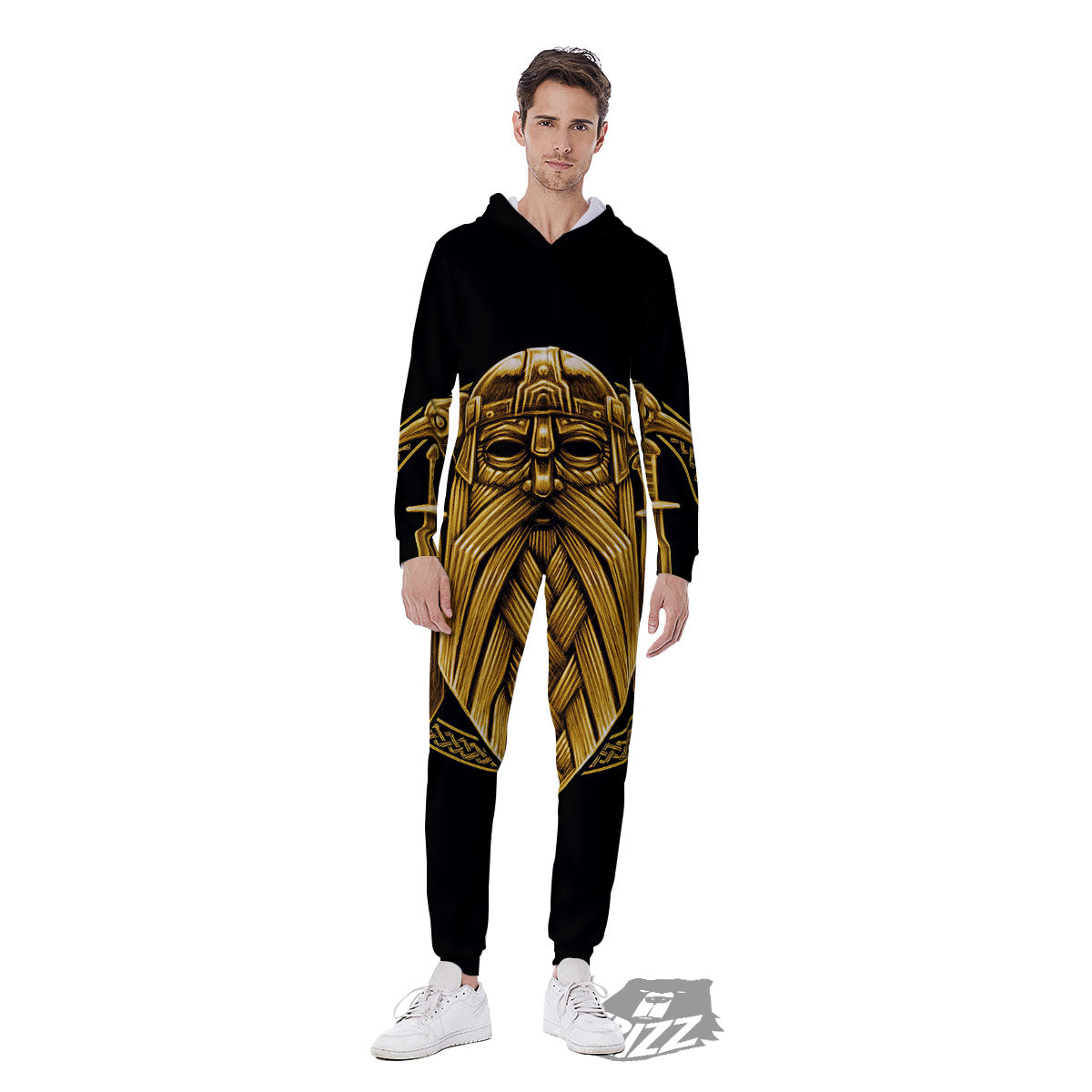 Norse God Odin Gold Viking Print Men's Jumpsuit-grizzshop