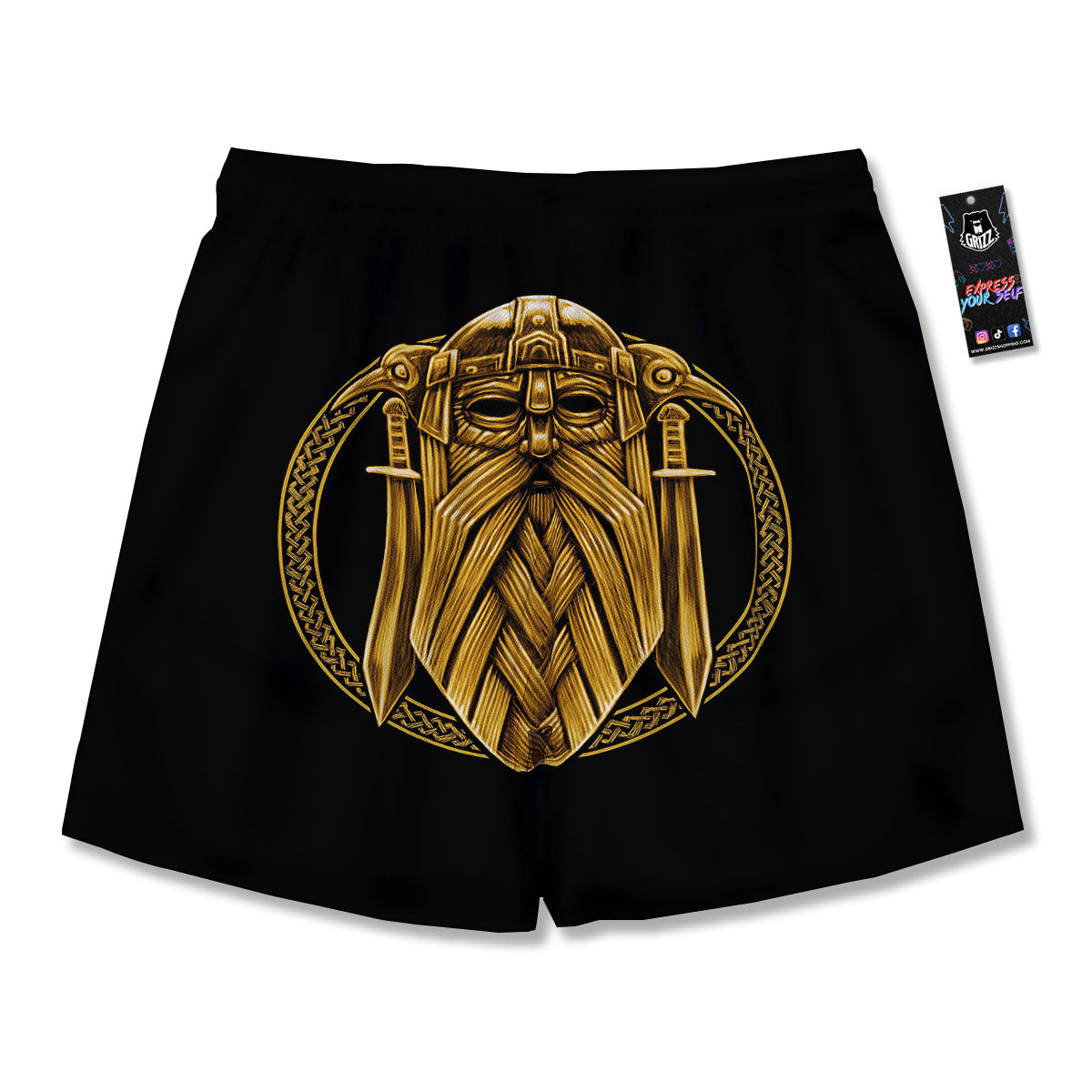 Norse God Odin Gold Viking Print Men's Running Shorts-grizzshop