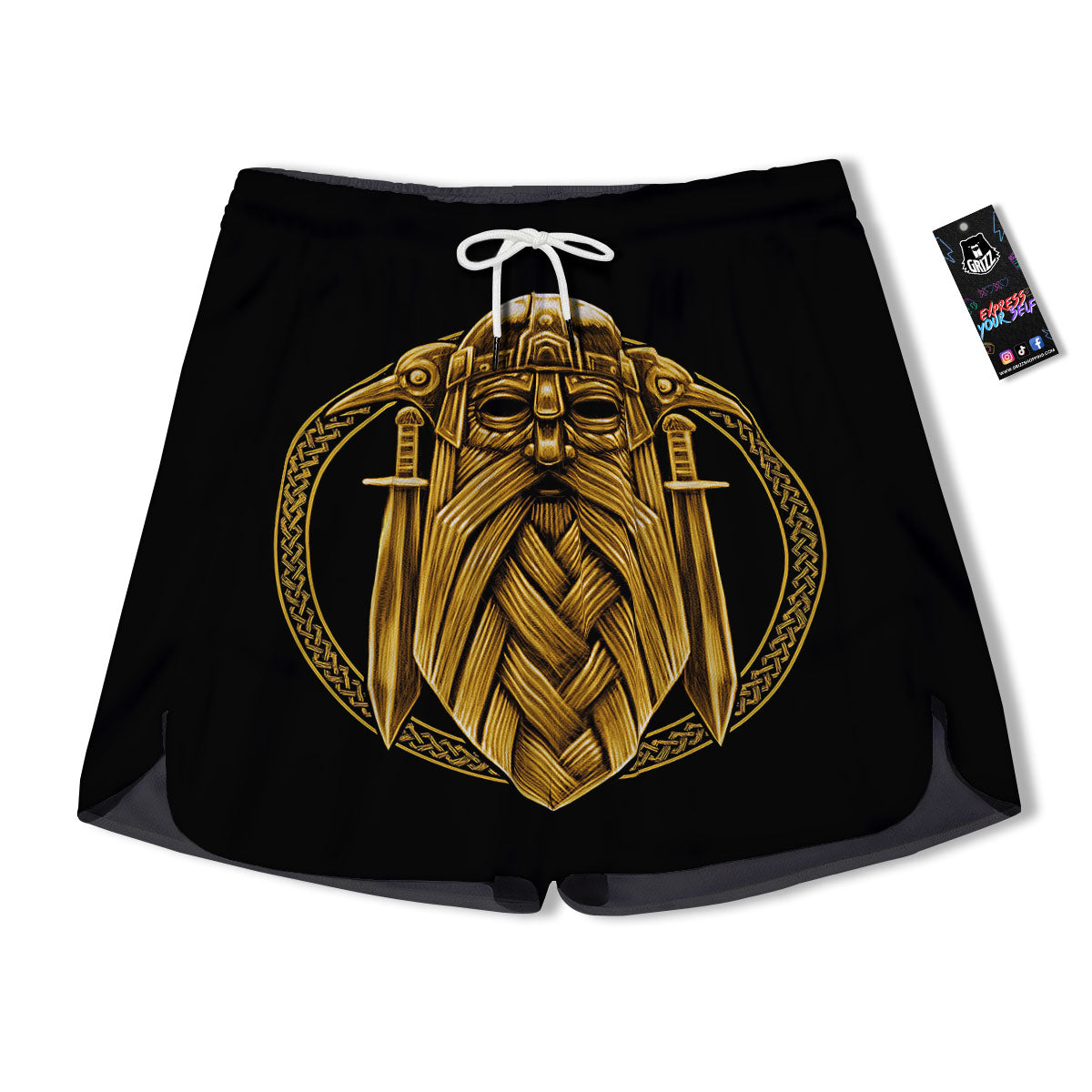 Norse God Odin Gold Viking Print Men's Running Shorts-grizzshop