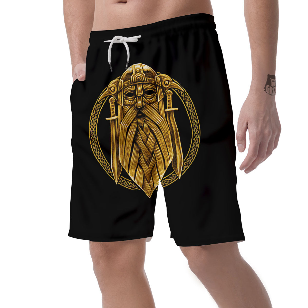 Norse God Odin Gold Viking Print Men's Shorts-grizzshop