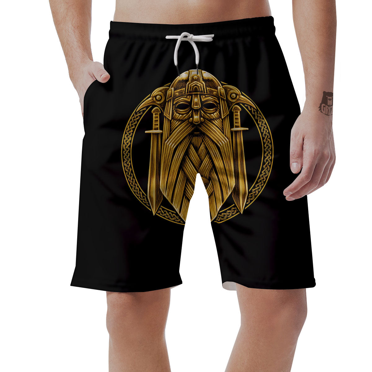Norse God Odin Gold Viking Print Men's Shorts-grizzshop
