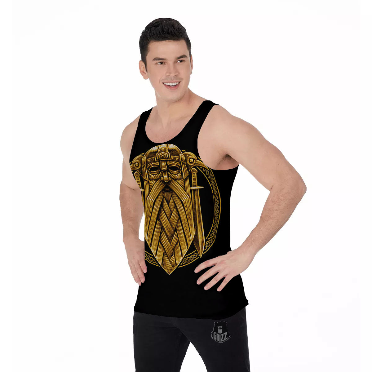 Norse God Odin Gold Viking Print Men's Tank Top-grizzshop