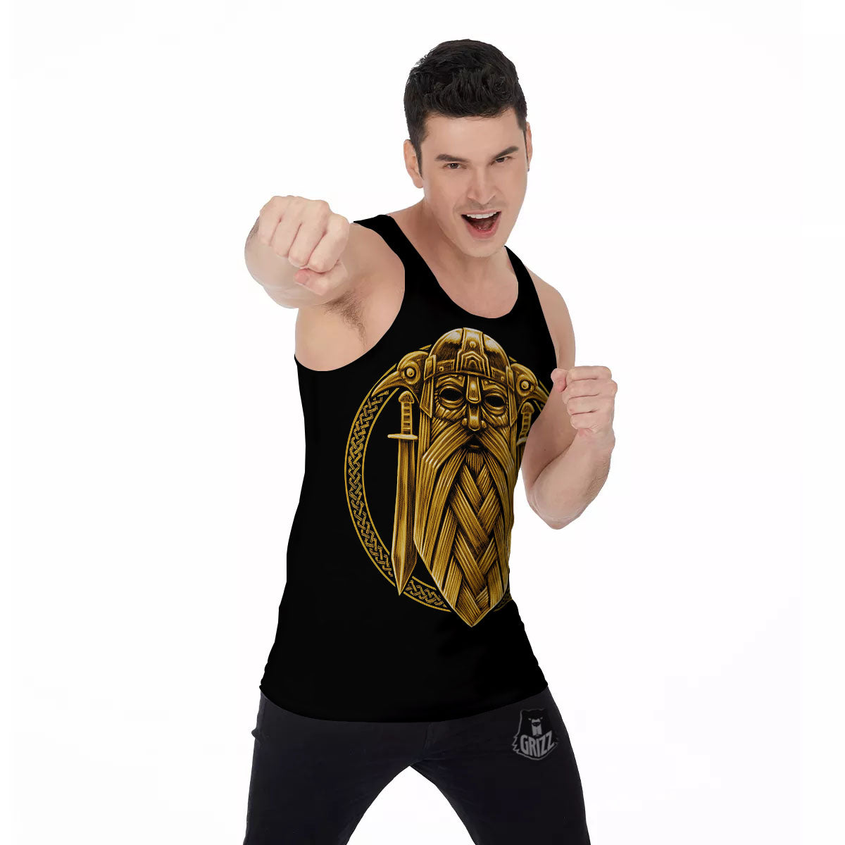 Norse God Odin Gold Viking Print Men's Tank Top-grizzshop