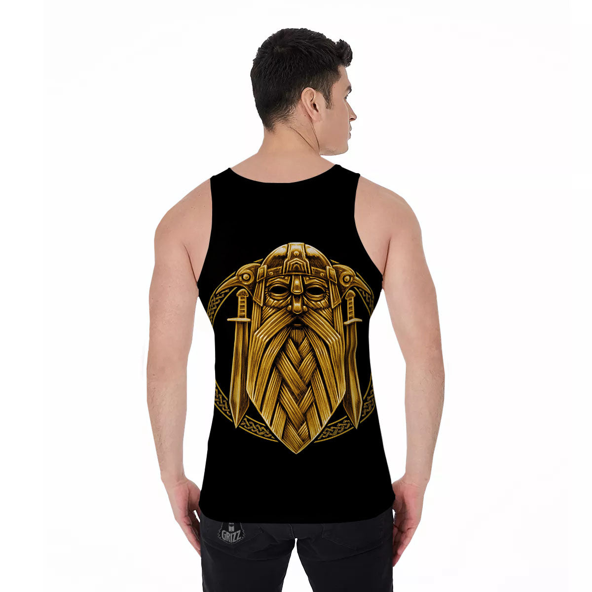 Norse God Odin Gold Viking Print Men's Tank Top-grizzshop