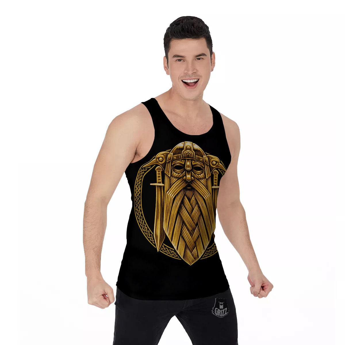 Norse God Odin Gold Viking Print Men's Tank Top-grizzshop