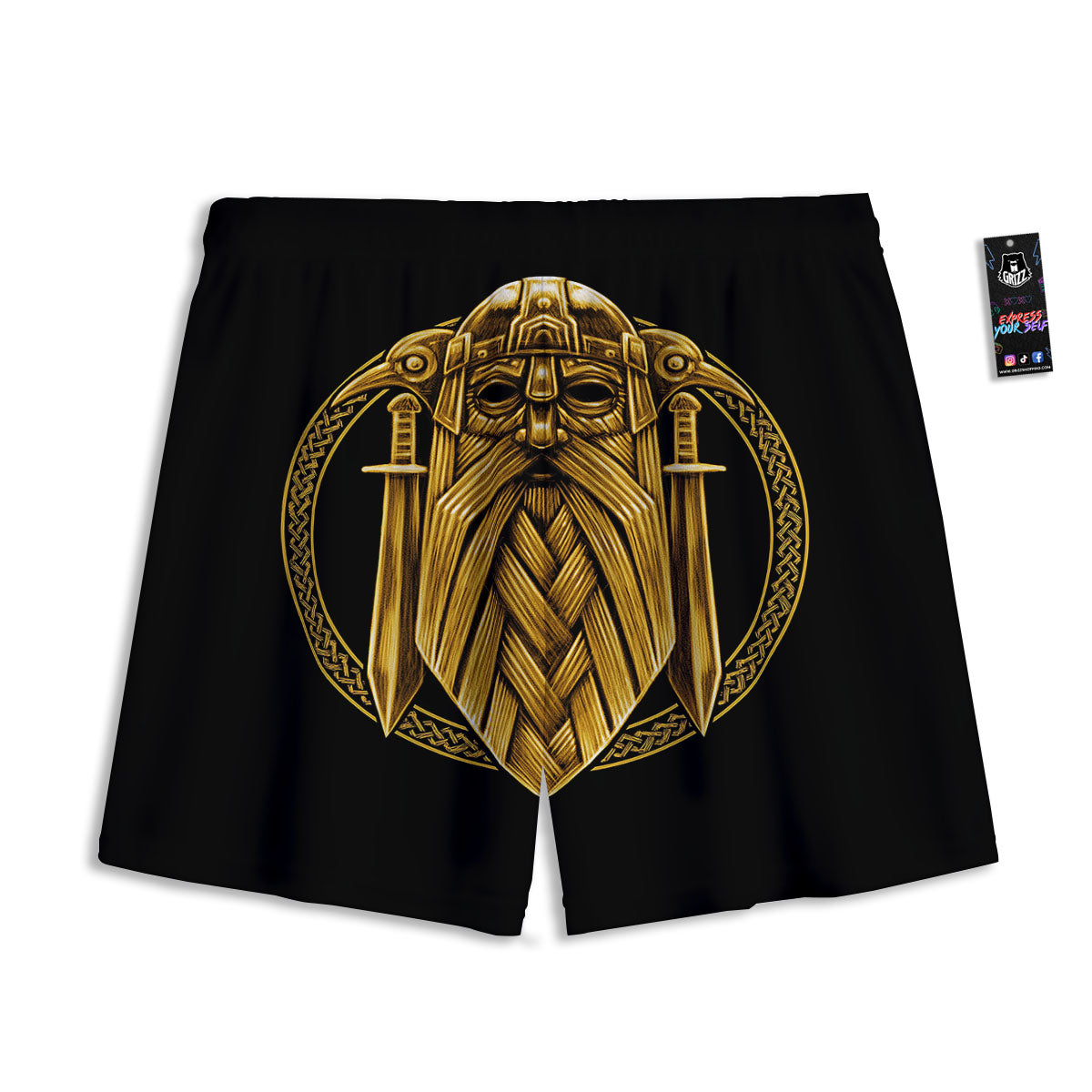Norse God Odin Gold Viking Print Mesh Shorts