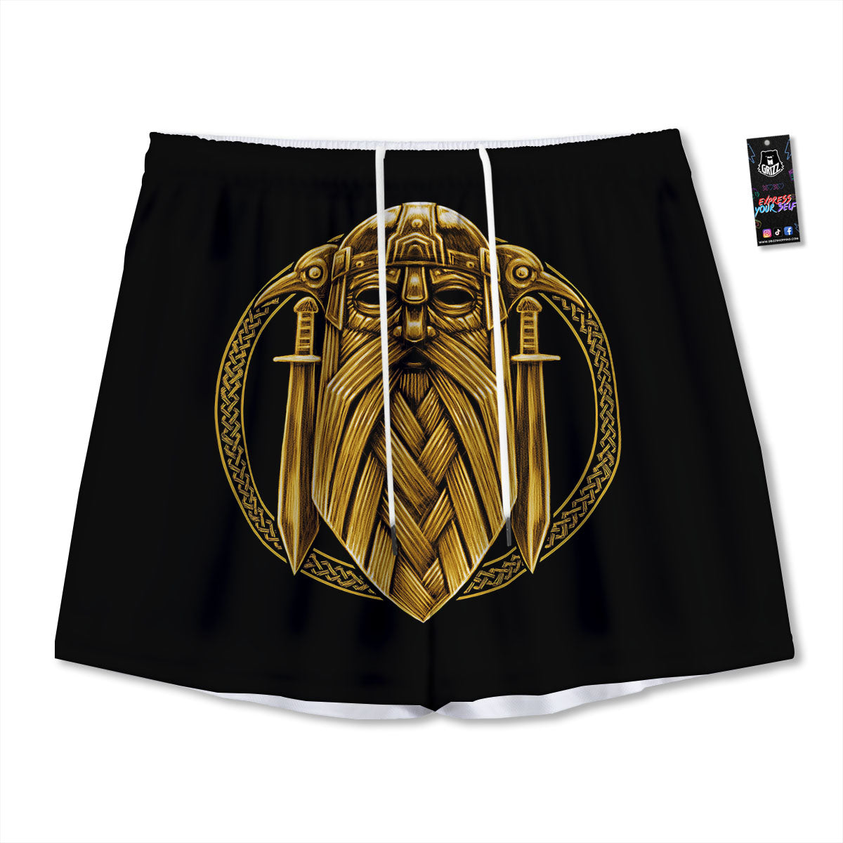 Norse God Odin Gold Viking Print Mesh Shorts