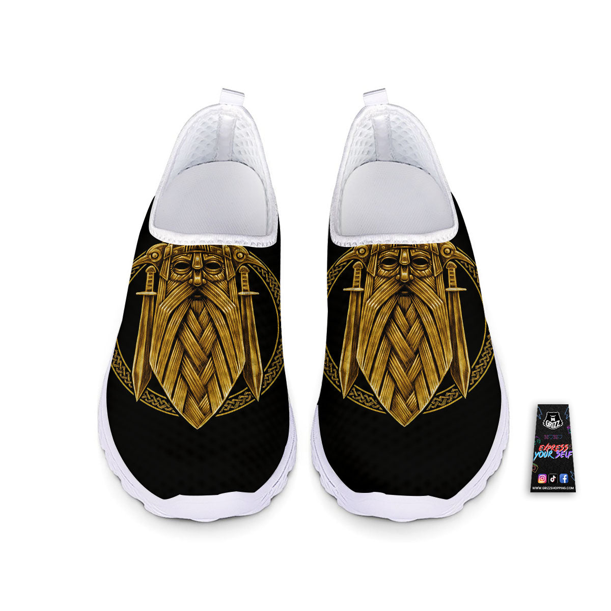 Norse God Odin Gold Viking Print Nurse Shoes-grizzshop