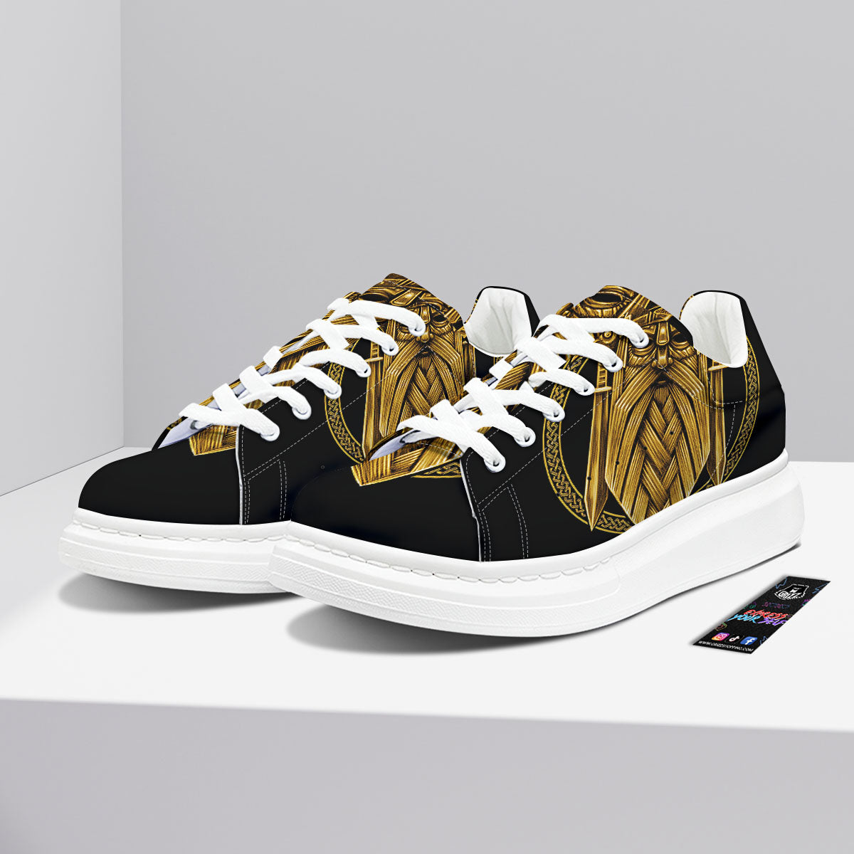 Norse God Odin Gold Viking Print Platform Shoes-grizzshop