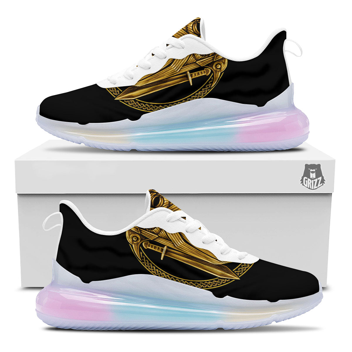 Norse God Odin Gold Viking Print Running Sneakers-grizzshop
