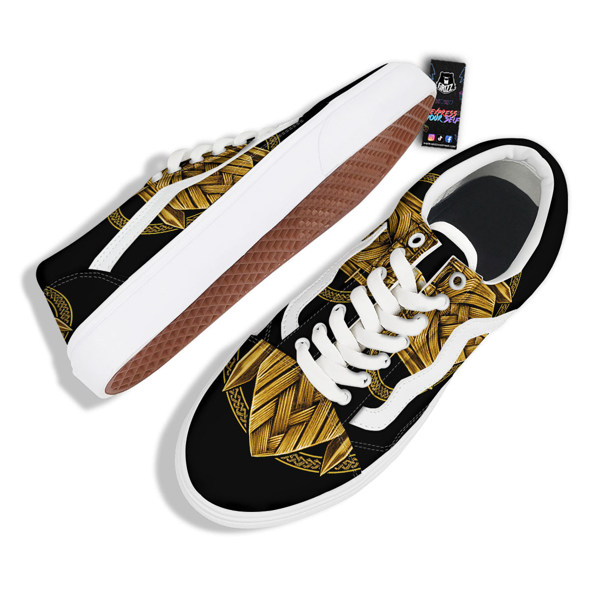 Norse God Odin Gold Viking Print Skate Shoes-grizzshop