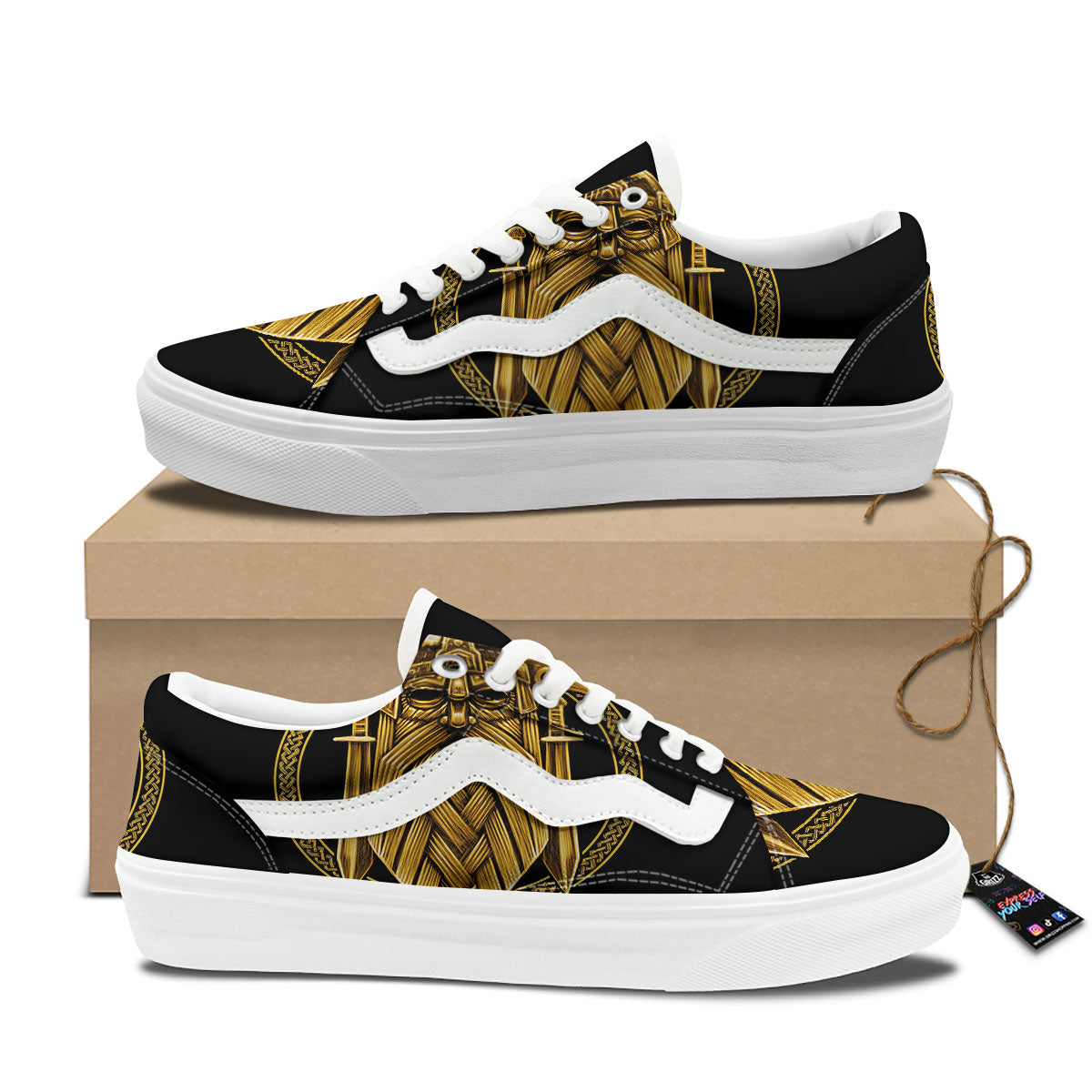 Norse God Odin Gold Viking Print Skate Shoes-grizzshop