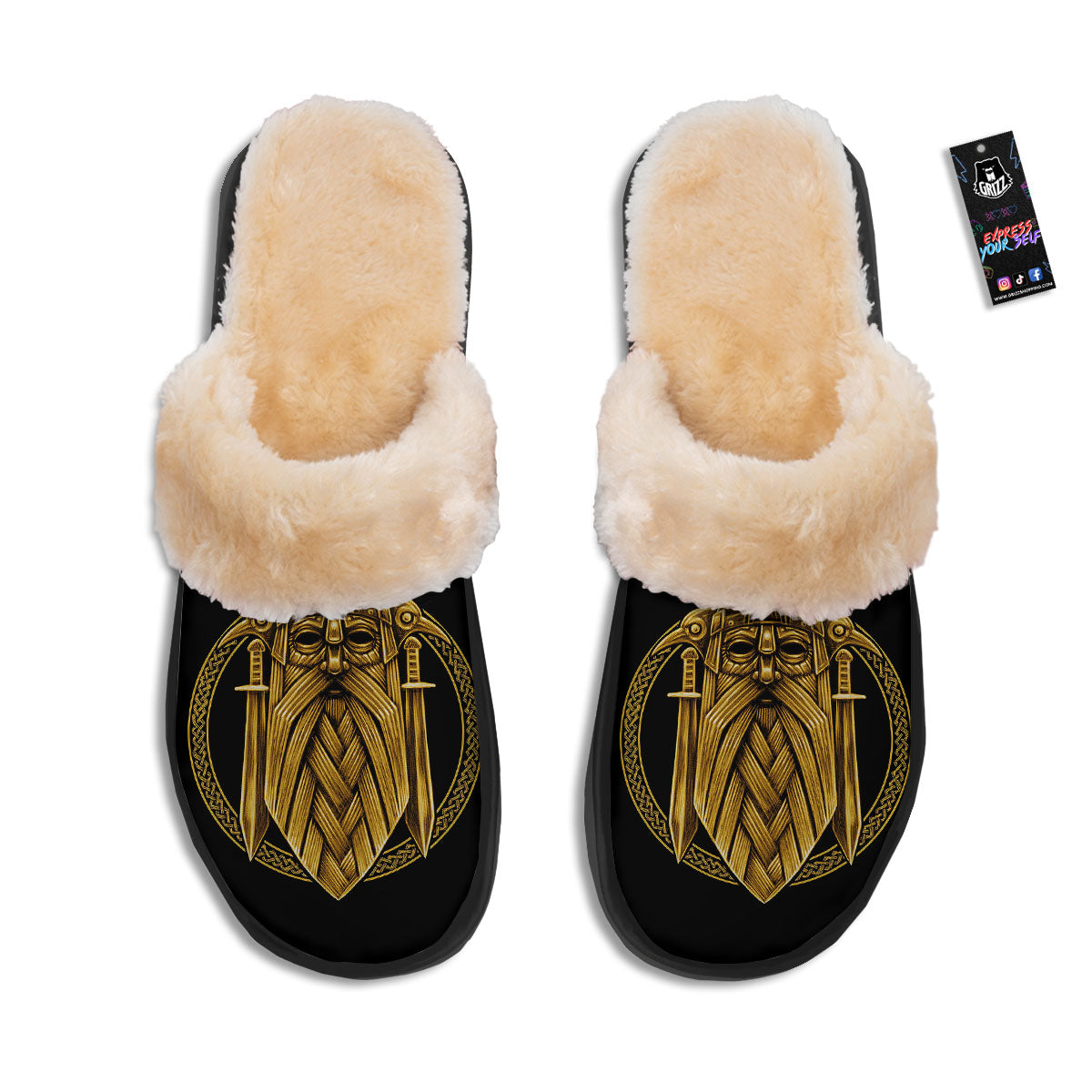Norse God Odin Gold Viking Print Slippers-grizzshop