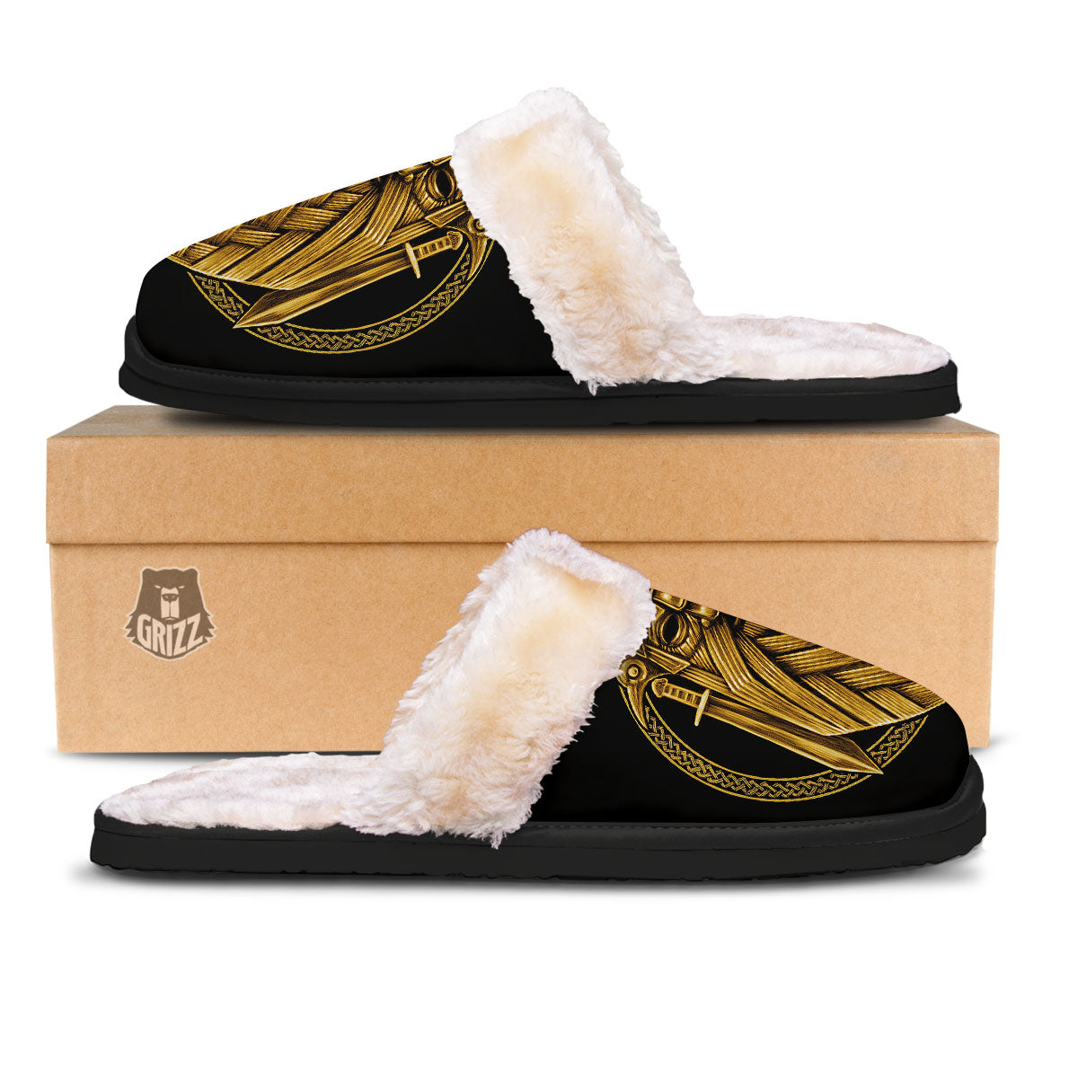 Norse God Odin Gold Viking Print Slippers-grizzshop