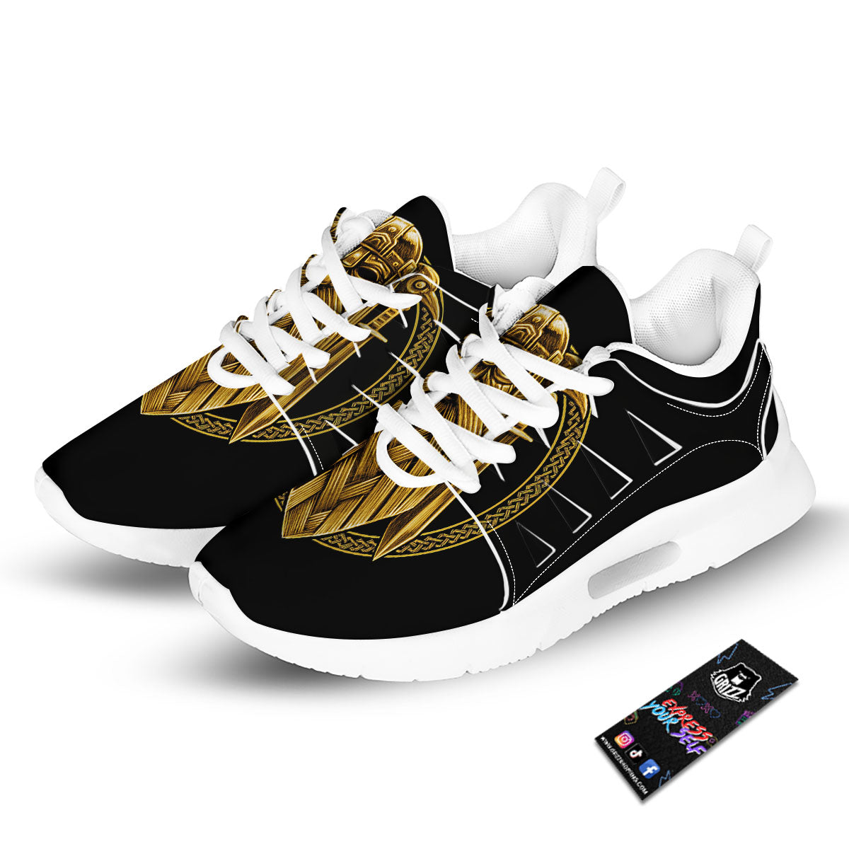 Norse God Odin Gold Viking Print Tennis Shoes-grizzshop