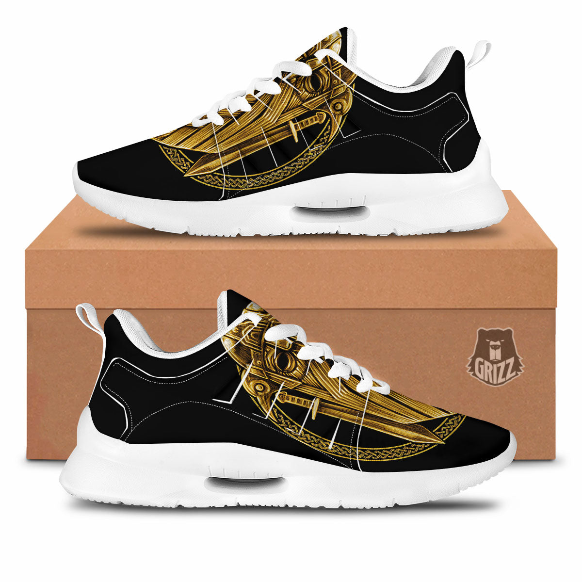 Norse God Odin Gold Viking Print Tennis Shoes-grizzshop