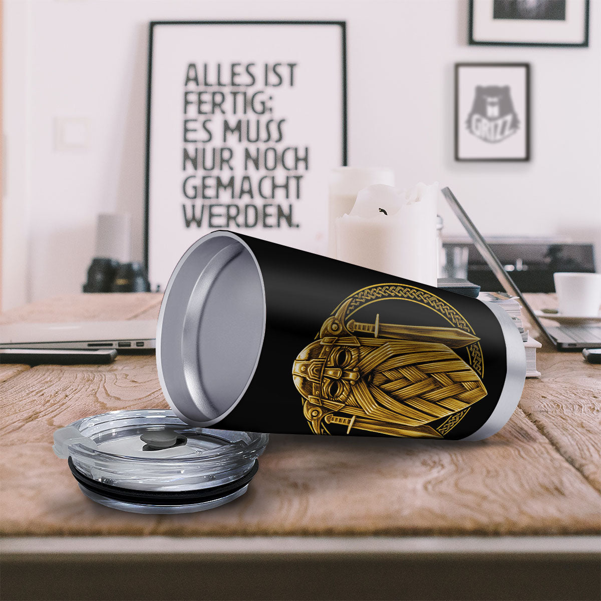 Norse God Odin Gold Viking Print Tumbler-grizzshop