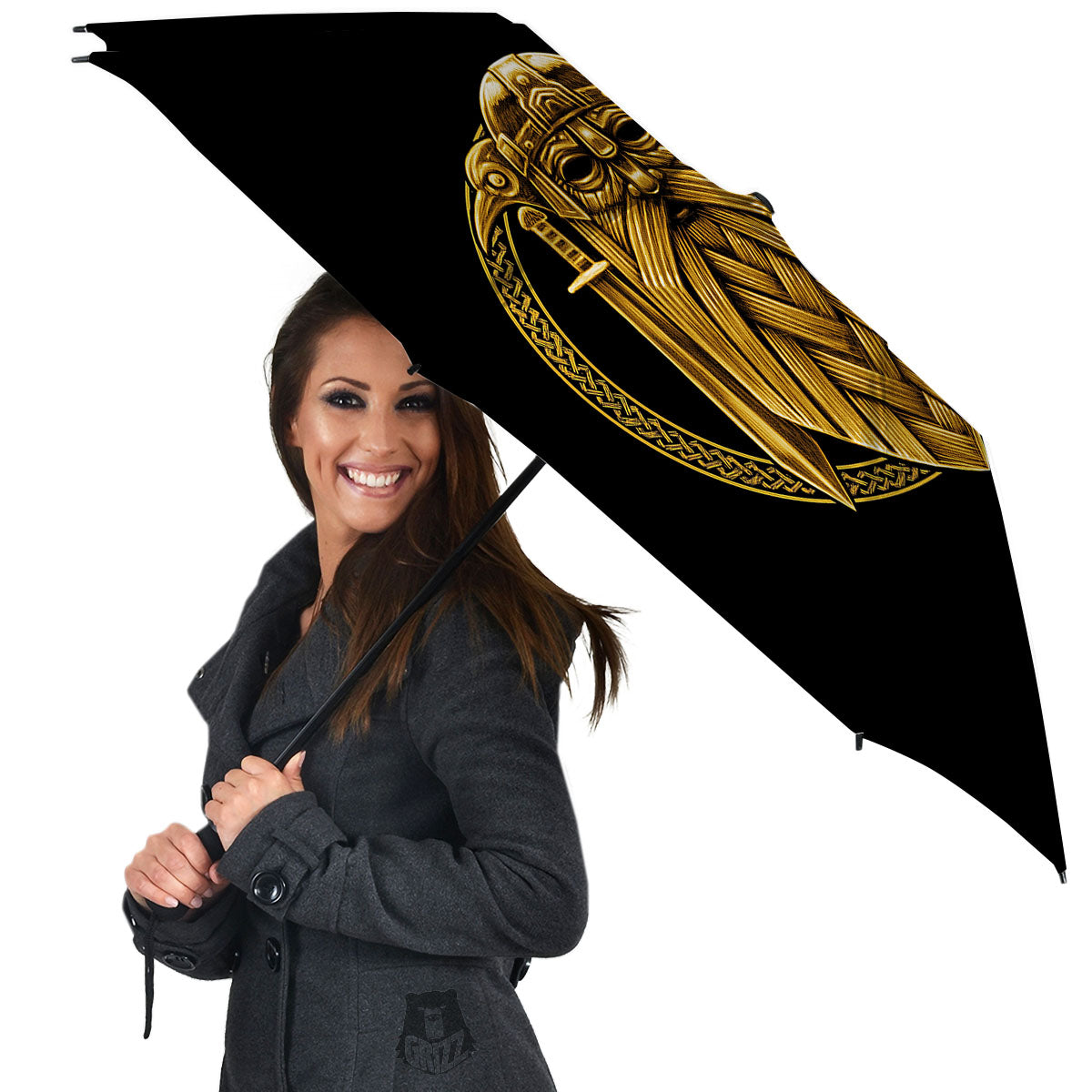 Norse God Odin Gold Viking Print Umbrella-grizzshop