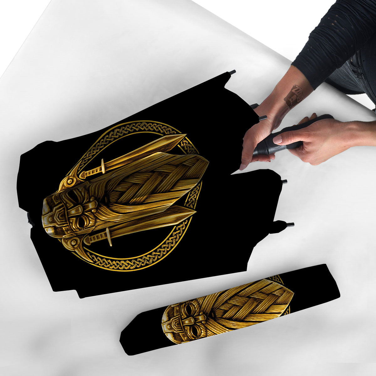 Norse God Odin Gold Viking Print Umbrella-grizzshop