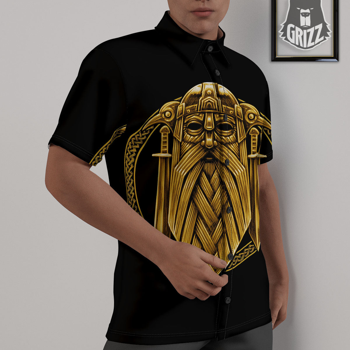 Norse God Odin Gold Viking Print Untucked Shirts-grizzshop