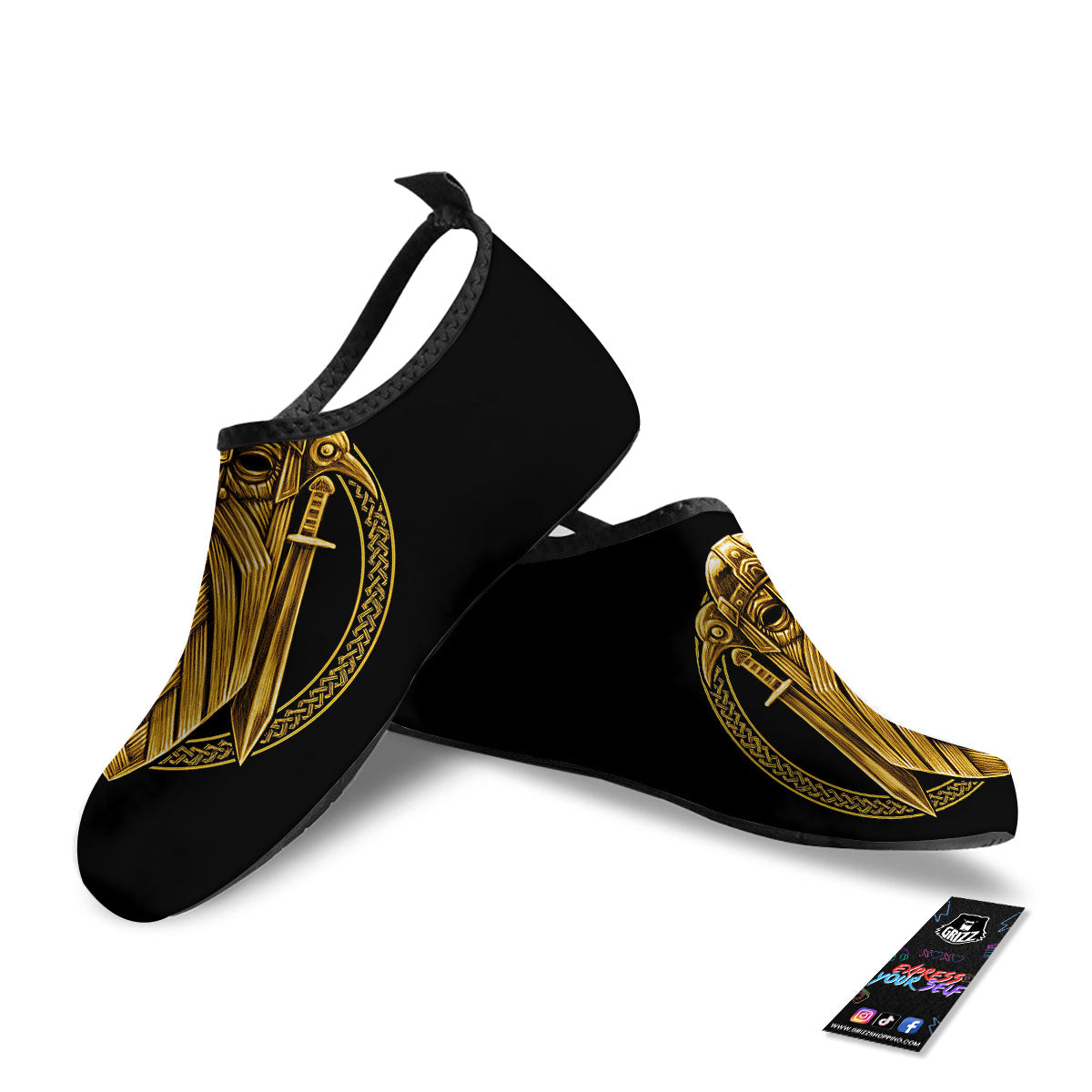 Norse God Odin Gold Viking Print Water Shoes-grizzshop