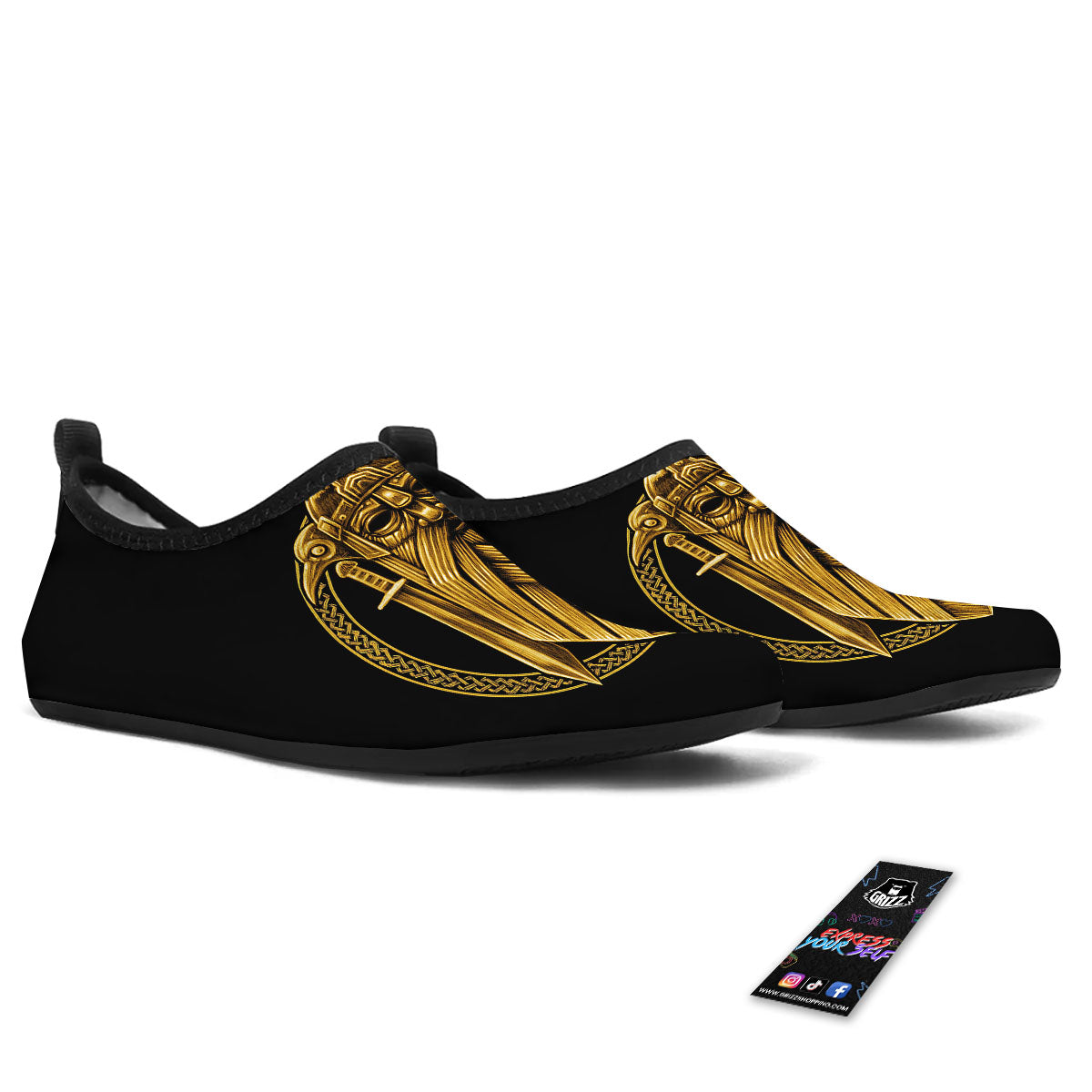 Norse God Odin Gold Viking Print Water Shoes-grizzshop