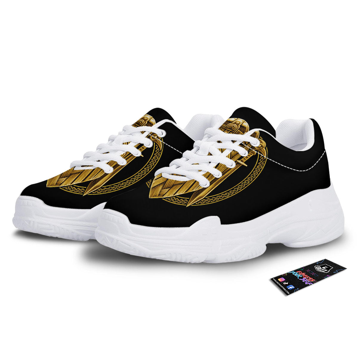 Norse God Odin Gold Viking Print White Chunky Shoes-grizzshop
