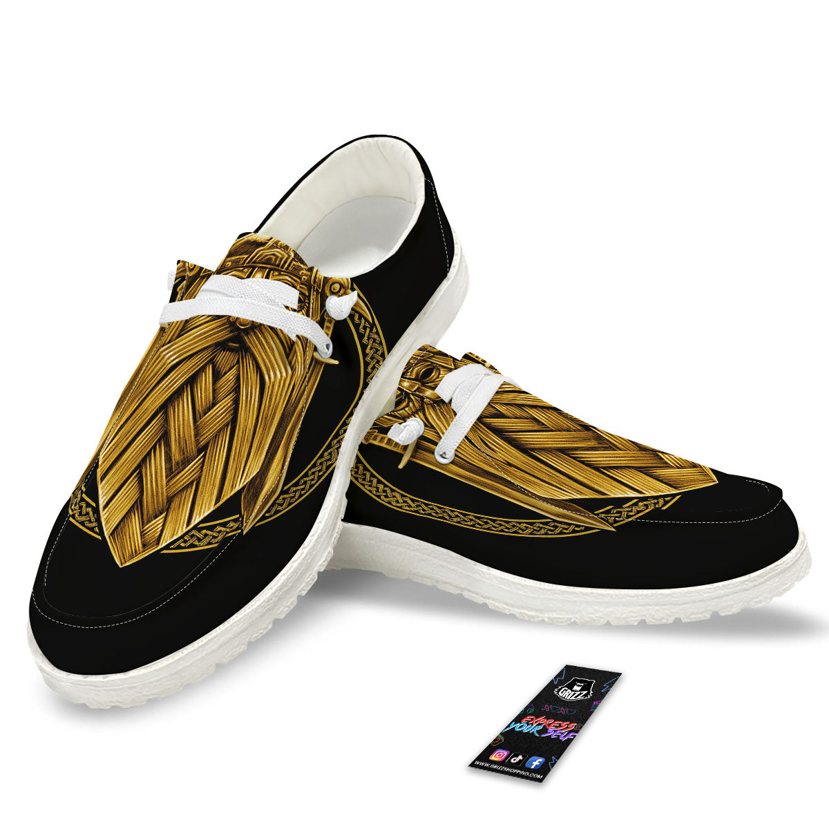 Norse God Odin Gold Viking Print White Loafers-grizzshop